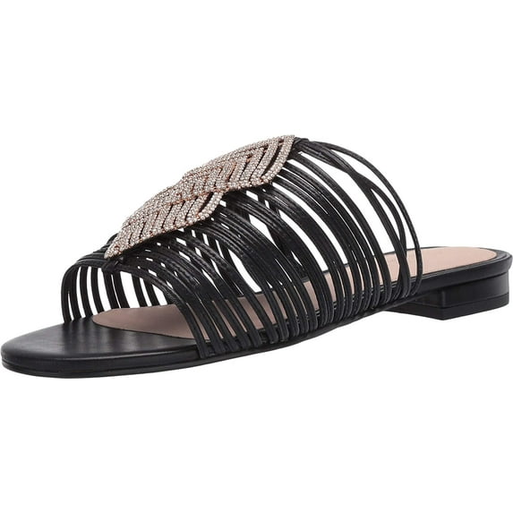 Cecelia New York Darleen Slide Sandal Black/Silver Stone Slip On Caged Mule Flat (Black/Silver Stone, 7)