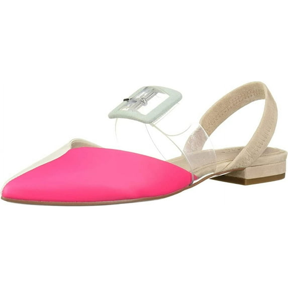 Cecelia New York Deacon Sandals Neon Pink Alabaster Pointed Clear Slingback Flat (Pink Alabaster, 7.5)
