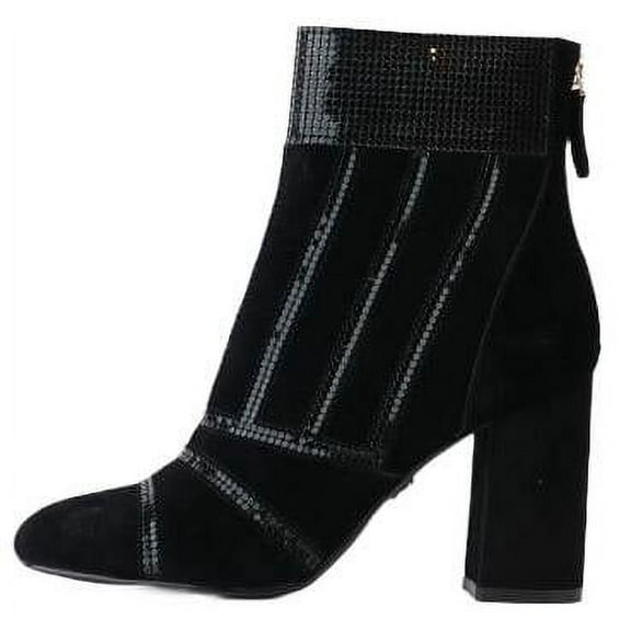 Cecelia New York Demetri Black Black Studded Back Zipper Pointed Toe Heel Boots (Black/Black, 9)