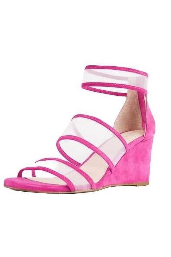 Dorothy Wedge Sandals Clear Strap Heel Zip Strappy Ankle Sandal (Berry, 8.5)