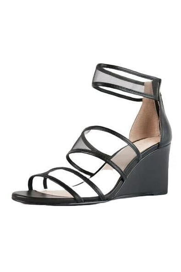 Dorothy Wedge Sandals Clear Strap Heel Zip Strappy Ankle Sandal (Black, 7)