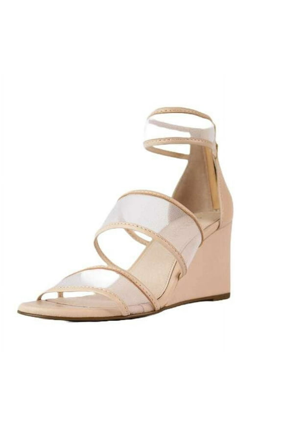 Dorothy Wedge Sandals Clear Strap Heel Zip Strappy Ankle Sandal (Nude, 10)