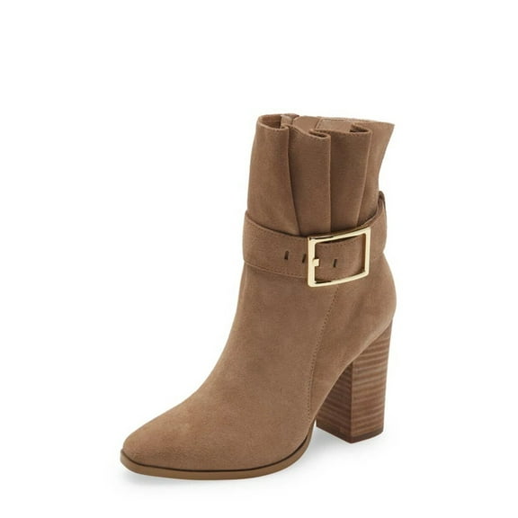 Cecelia New York Erika Taupe Buckle Ankle Strap Block Heeled Fashion Boots (Brown, 8.5)