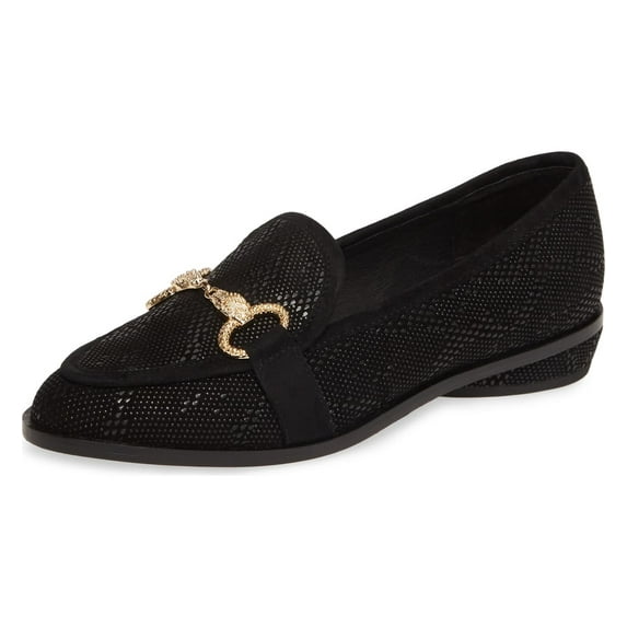 Cecelia New York FENTON Loafer Black Leather Horse Bit Slip On Gold Buckle Flats (Black, 6)