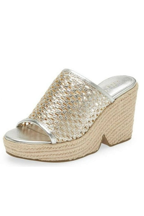 Frisbee Platform Silver Mesh Slip On Open Toe Heel Wedge Sandal (Silver, 11)