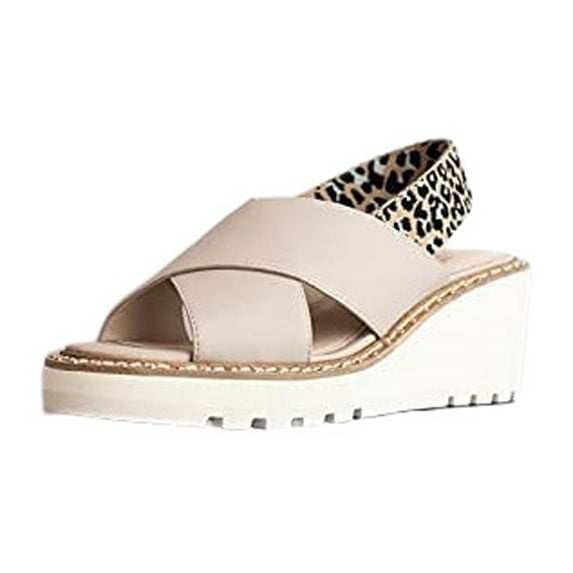 Cecelia New York Gabby Wedge Heeled Leather Crisscross Platform Sandal LEO TAUPE