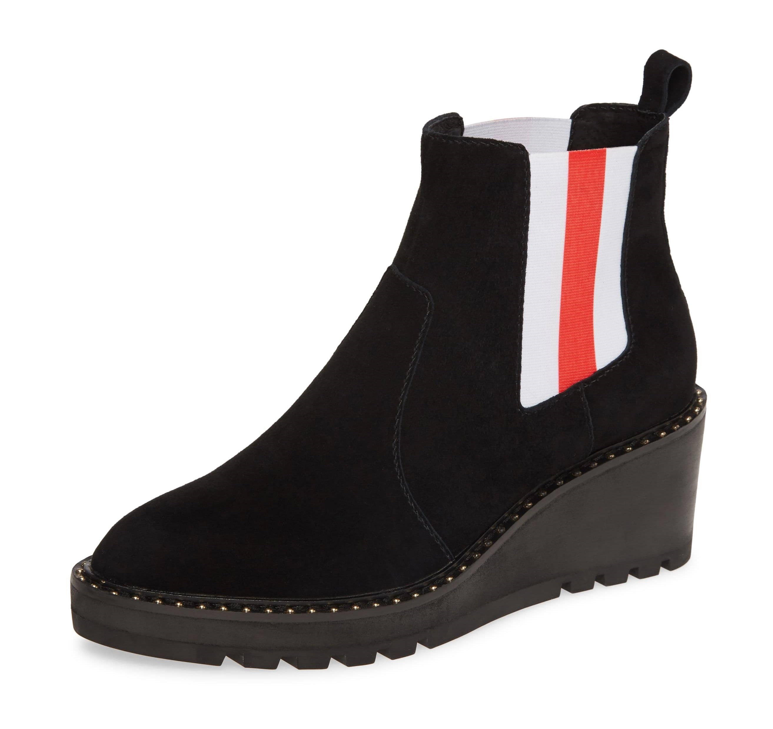 Cecelia New York Gemma Black Suede Almond Toe Pull On Ankle Wedge