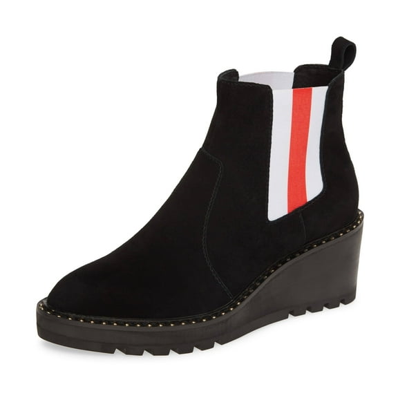 Cecelia New York Gemma Black Suede Almond Toe Pull On Ankle Wedge Fashion Boots (Black, 6)