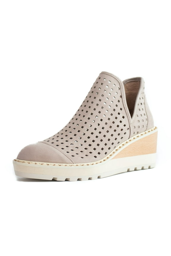 Georgie Taupe Cut Out Low Perforated Wedge Ankle Boot Booties (Taupe, 6.5)