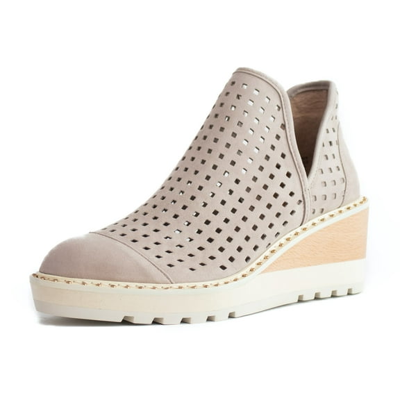 Cecelia New York Georgie Taupe Cut Out Low Perforated Wedge Ankle Boot Booties (Taupe, 8.5)