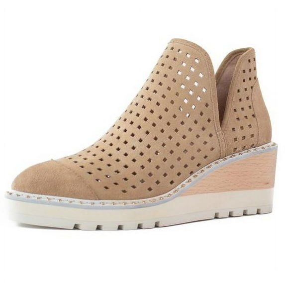 Cecelia New York Georgie Warm Sand Nude Wedge Cut Out Perf Ankle Boot Bootie (Beige, 9.5)