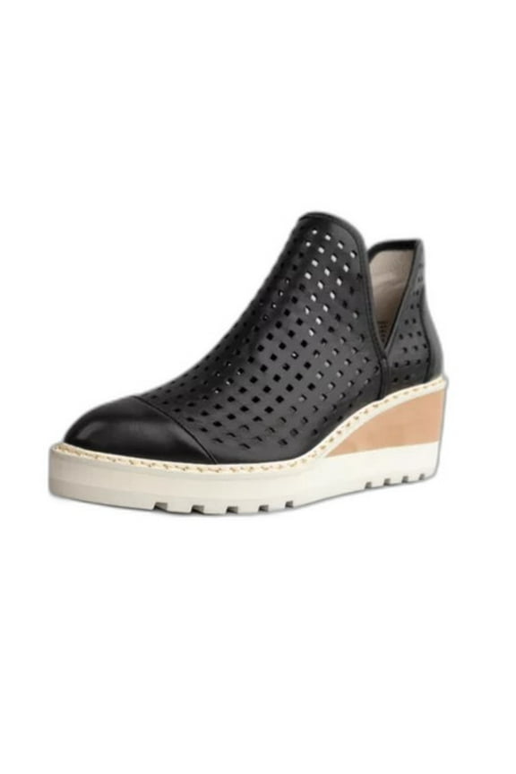 Georgie Wedge Almond Toe Ankle Boots Booties BLACK LEATHER (BLACK LEATHER, 6)