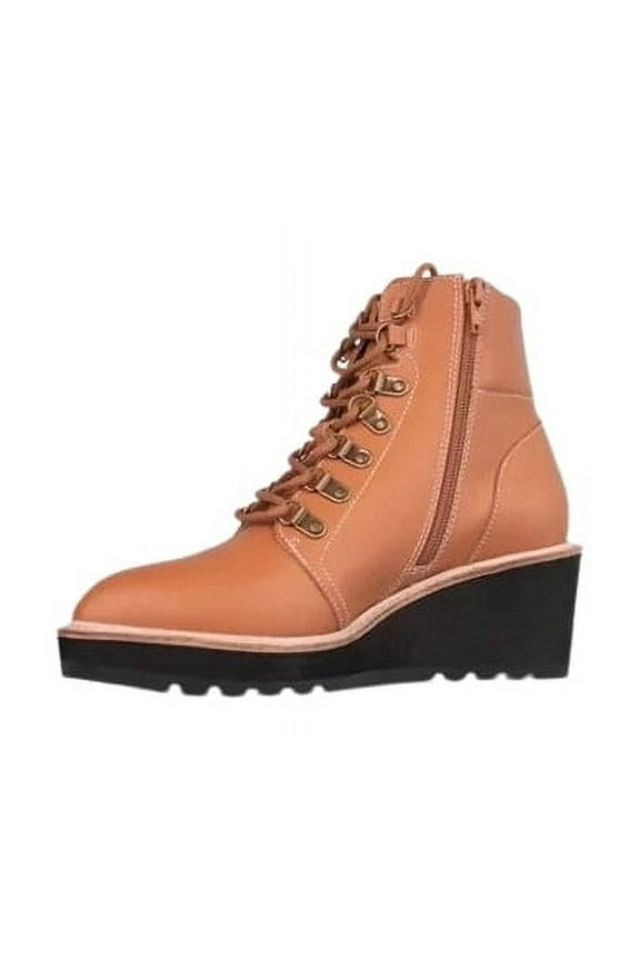 Geraldine Saddle Leather Lace Up Fur Ankle Welt Detail Boots (Saddle, 9.5)