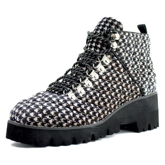 Cecelia New York Heaven Herringbone Lace Up Lug Sole Combat Moto Fashion Boots (Herringbone, 5.5)