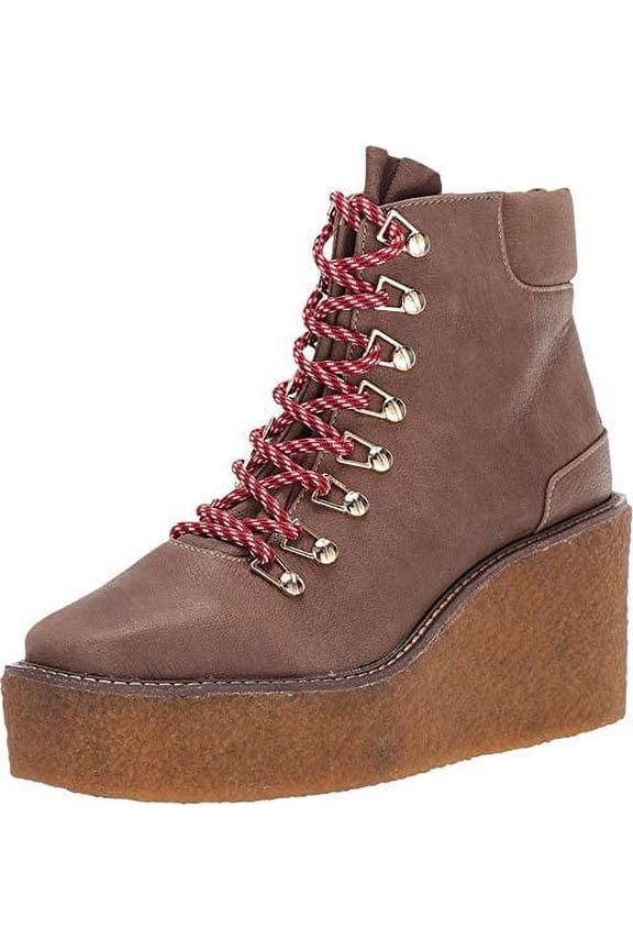Helga Natural Brown Hiker Lace up Wedge Platform Ankle Booties (NATURAL, 9)