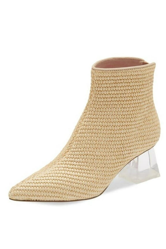 Jasmin Block Heel Ankle Bootie Natural Woven Clear Heel Boots (Natural Woven, 9.5)