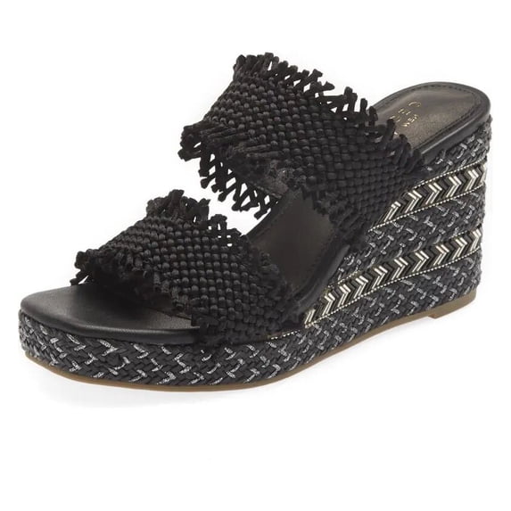 Cecelia New York Lady Zara Platform Sandals Women Slip On Open Toe Heel Wedge Sandal (Black, 10)