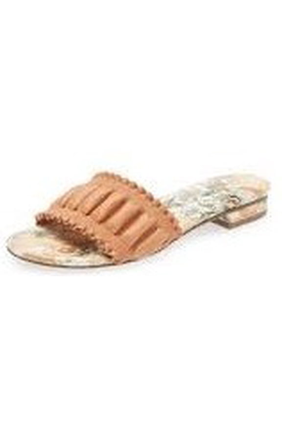 Liberty Tan Floral Print Slip On Open Toe Slide Mule Sandals (Burnt Sugar, 5.5)