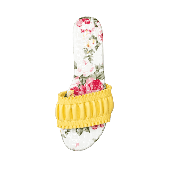 Cecelia New York Liberty Yellow Pink Floral Print Slip On Open Toe Slide Sandals (Yellow Pink Floral, 6)