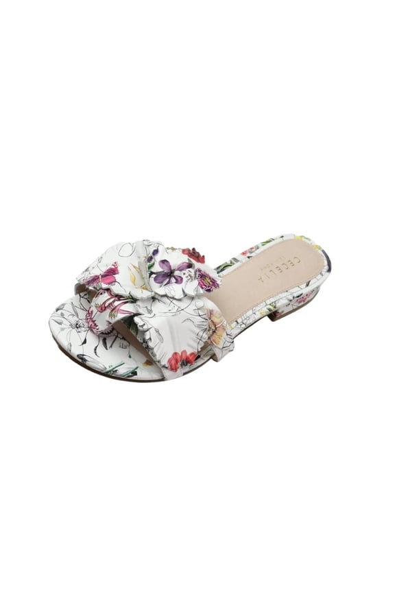 Lila Spring Garden Flower Slip On Open Toe Flat Slide Sandals (Spring Garden, 5.5)