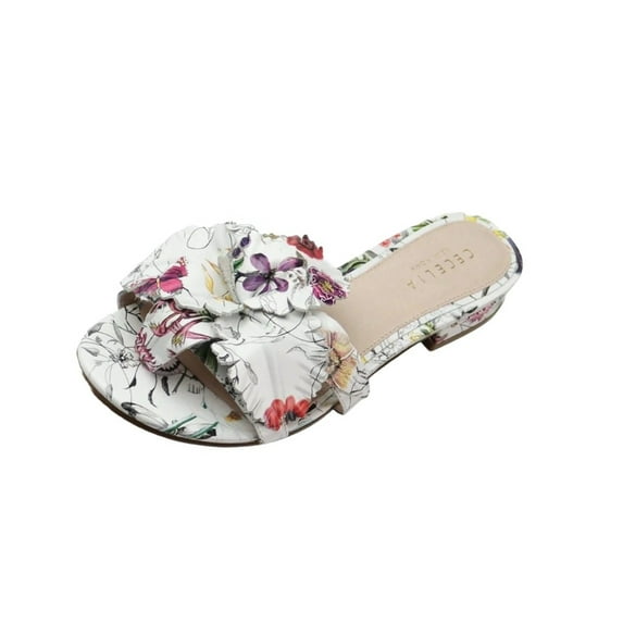 Cecelia New York Lila Spring Garden Flower Slip On Open Toe Flat Slide Sandals (Spring Garden, 6.5)