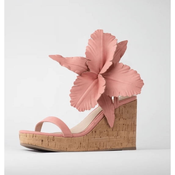 Cecelia New York Lilly Coral Cork Ankle Strap Open Toe Heel Wedge Sandals (Coral Cork, 6)