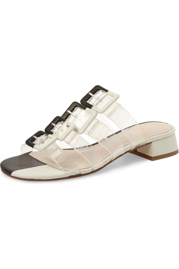 Lincoln Slide Sandal Black White Slip On Clear Transparent Mule (Black White, 6)