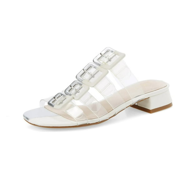 Cecelia New York Lincoln Slide Sanda Silver White Slip On Clear Transparent Mule (Silver Alabaster, 8.5)