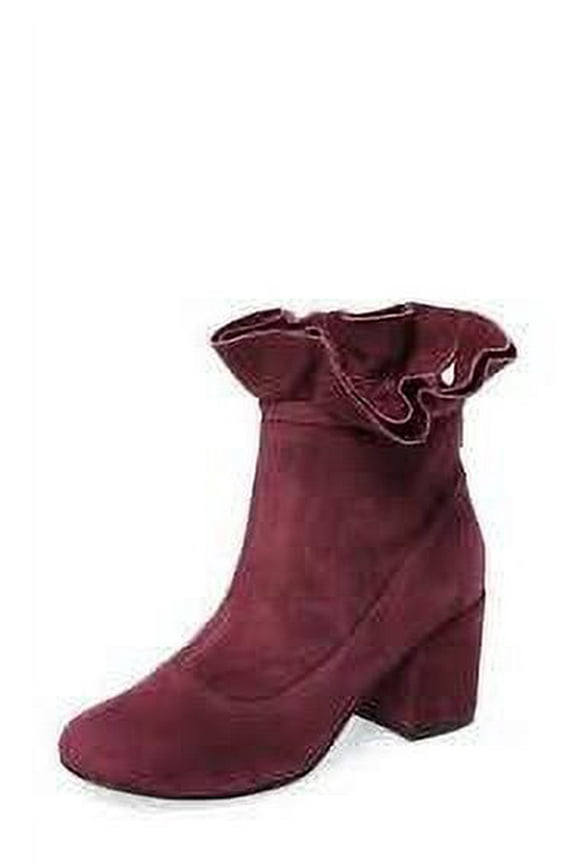 Mackie CHIANTO Burgundy Suede Block Heel Ruffle Ankle Boots (CHIANTO, 5.5)