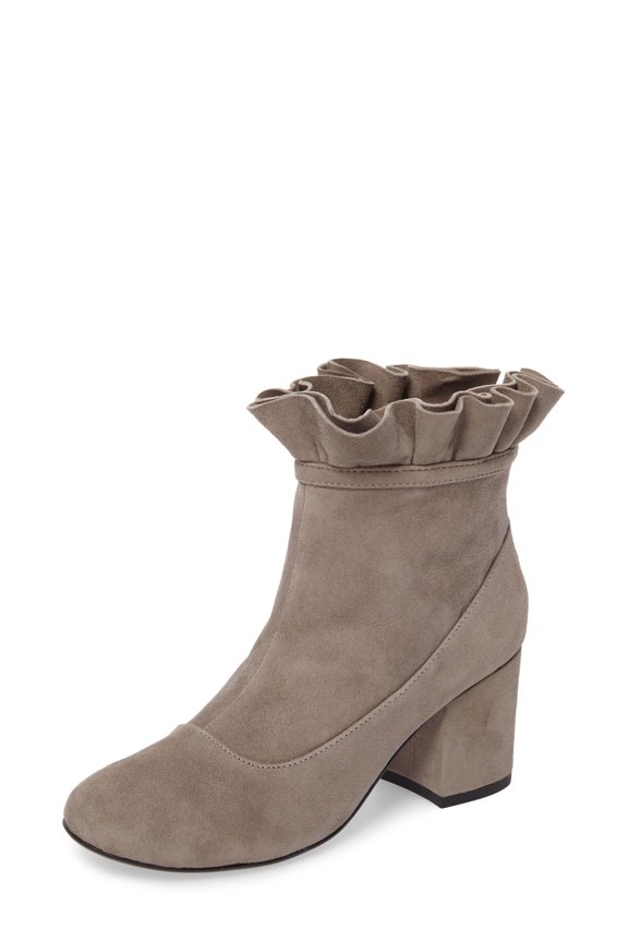 Mackie Grey Suede Ruffle Design Block Heel Designer Ankle Boots (Grey, 5.5)