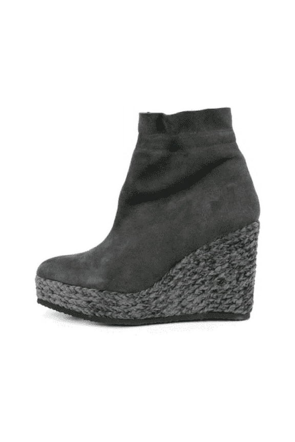 Megan Black Suede Wedge Braided Jute Elastic Hold Boots (BLACK, 8)