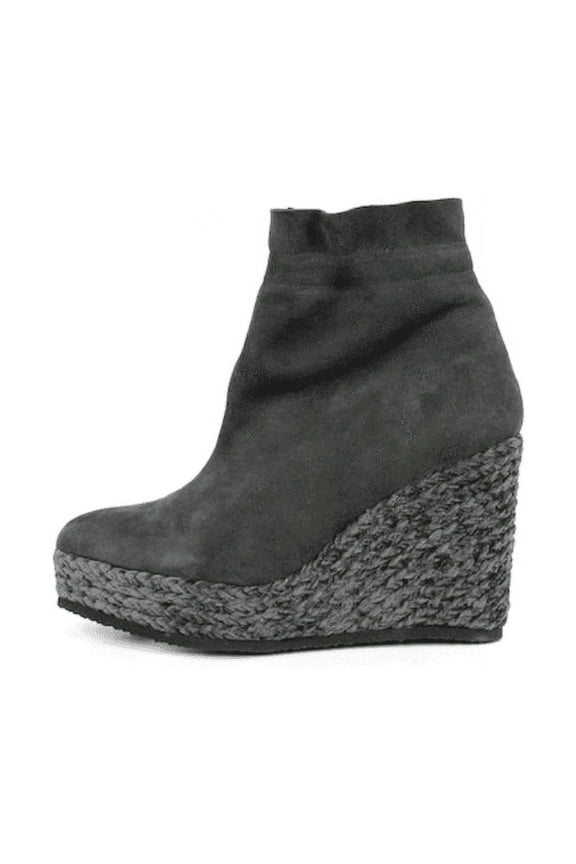Megan Grey Suede Wedge Platform Braided Jute Elastic Hold Boots (GRAY, 10)