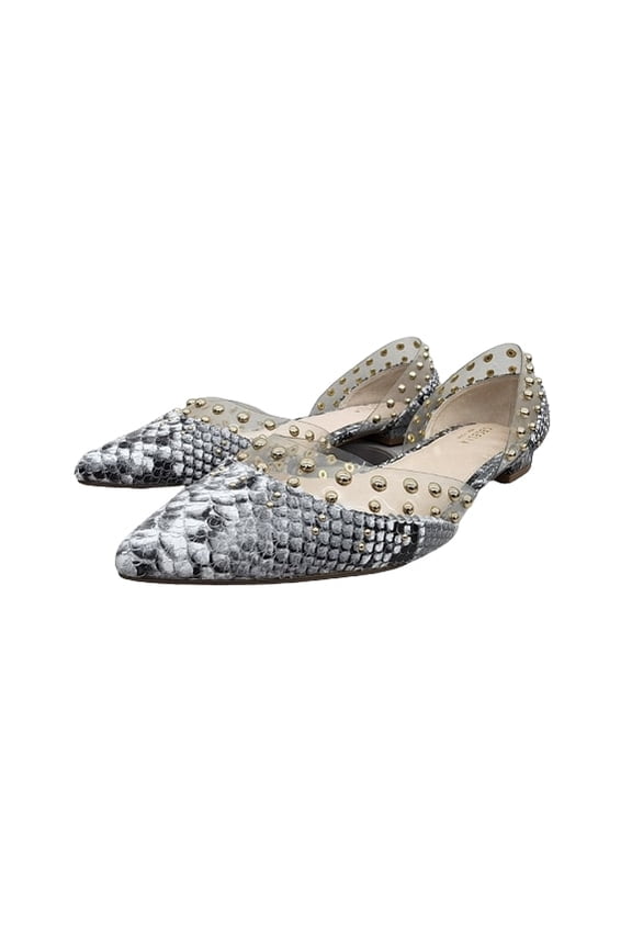 Min Black White Snake Clear Pointed Transparent Ballet Flats (Black White Snake, 11)
