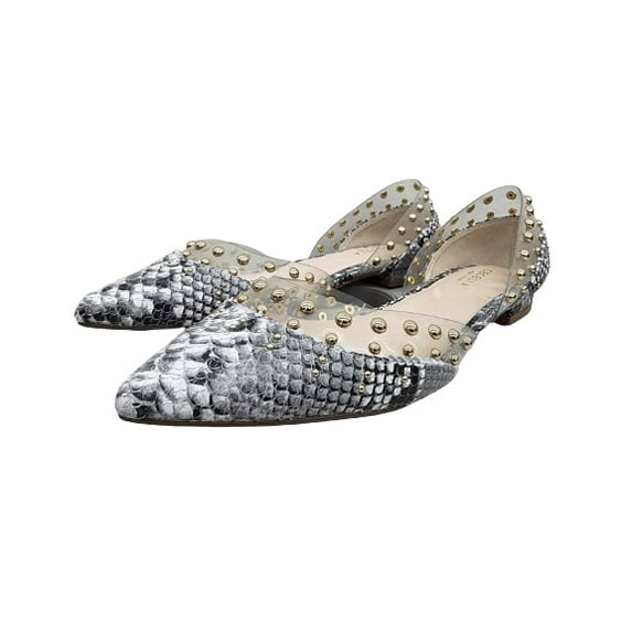 Cecelia New York Min Black White Snake Clear Pointed Transparent Ballet Flats (Black White Snake, 9.5)