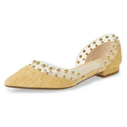 Cecelia New York Min Linen Clear Pointy Embellished Chic Transparent Ballet Flat (Linen Clear, 8)