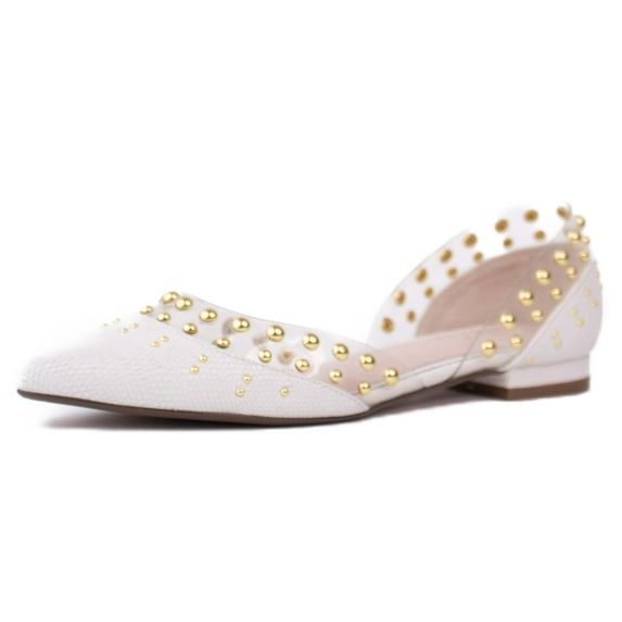 Cecelia New York Min White Lizard Ballet Flats Clear Chic Pointed Toe Shoes (White Lizard, 6.5)