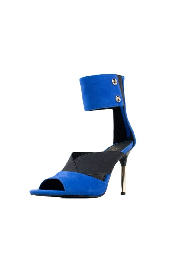 Mirror Royal Blue Pump Gold Stiletto Heel Stretch Strap Sandals (Wild Blue, 7.5)