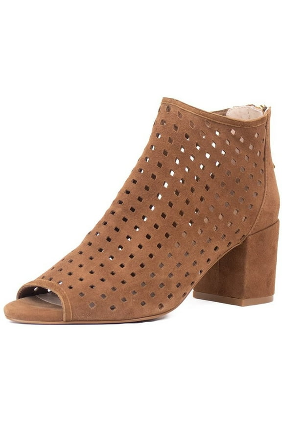 Nikki Womens Bootie Laser Cut Peep Toe Open Toe Pump Ankle Boot (CHESTNUT, 6)