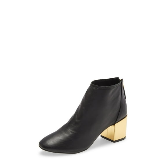 Cecelia New York Nolton Black Leather Gold Modern Block Heeled Low Ankle Booties (BLACK LEATHER W/GOLD SPECIO HEEL, 8.5)