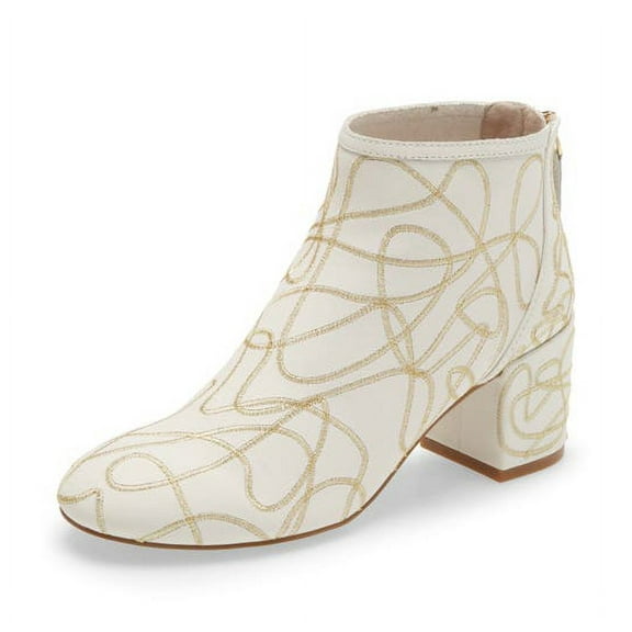 Cecelia New York Nolton White Swirl Modern Block Mid Heel Zipper Ankle Boots (White Swirl, 6.5)