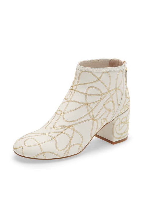Nolton White Swirl Modern Block Mid Heel Zipper Ankle Boots (White Swirl, 8.5)