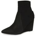 thumbnail image 1 of Cecelia New York Renata Pointy Toe Sock Fitted Black Wedge Heeled Ankle Booties (Black, 7), 1 of 6
