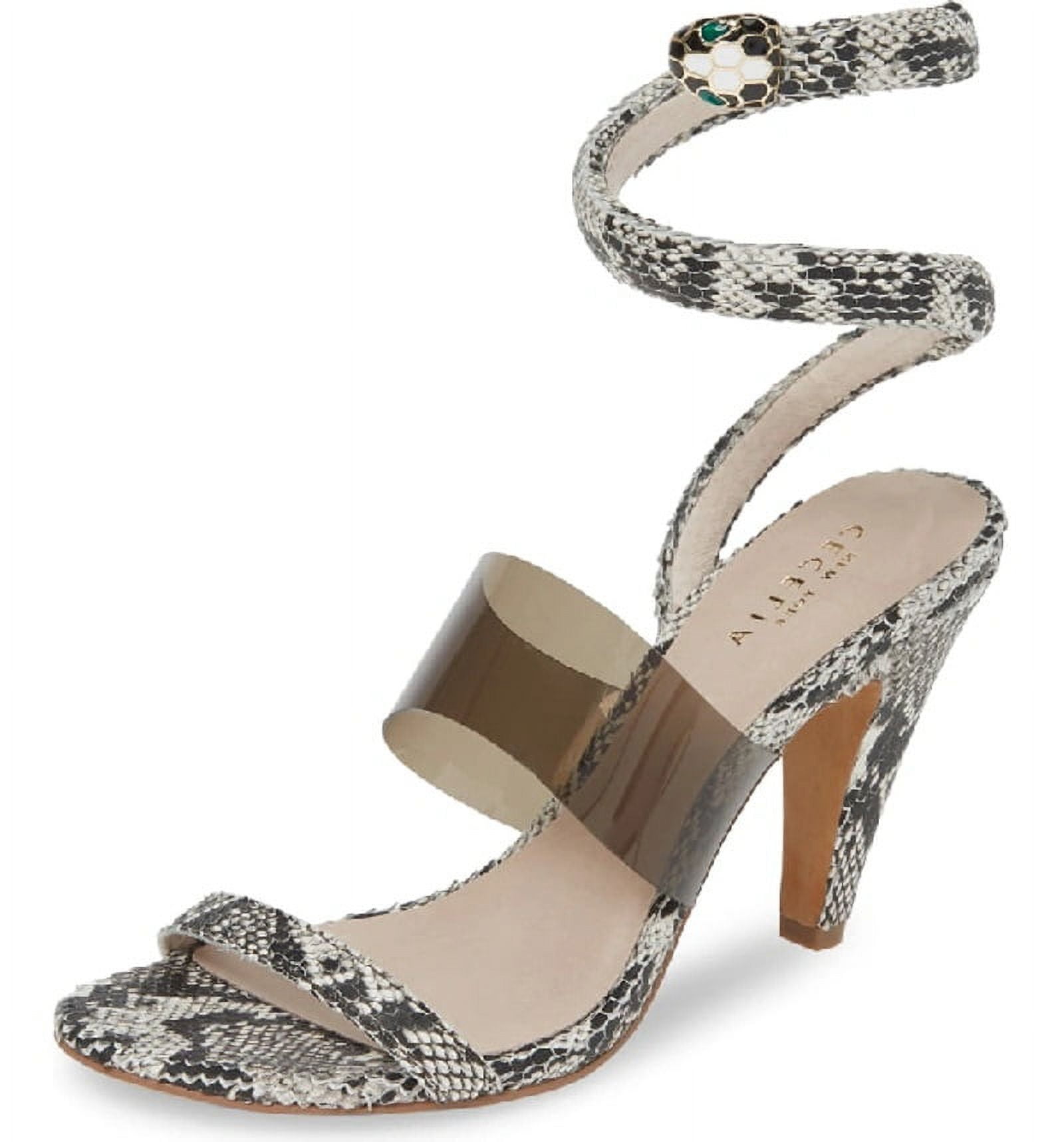 Elisa Flower Embellished Snake Sandals In Black