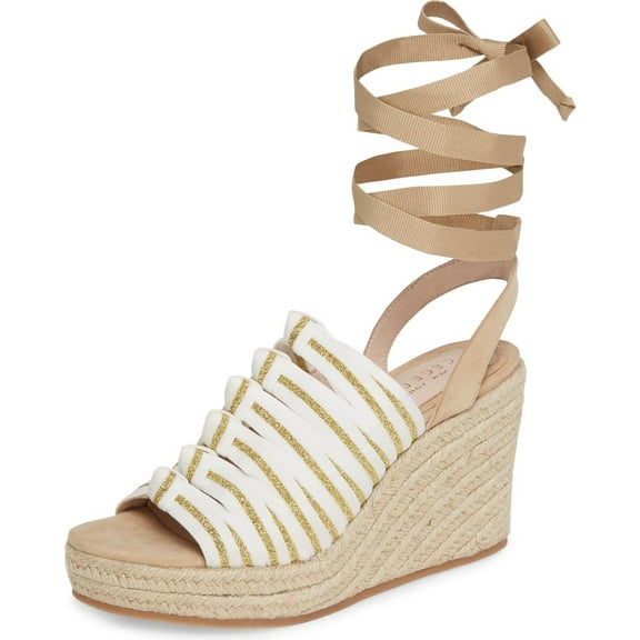 Cecelia New York Serena Espadrille Wedge WHITE GOLD TAN Platform Tie Up Sandals (WHITE GOLD TAN, 7.5)