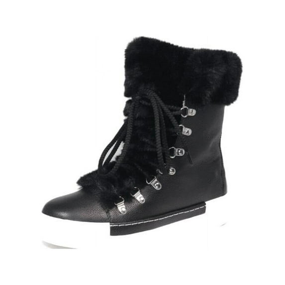 Cecelia New York Seymore Black Distressed Faux Fur Lining Rounded Sneaker Boots (Black Distressed, 8)