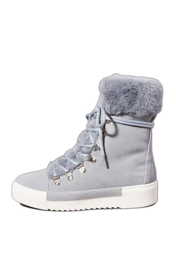 Seymore Mid Blue Grey Weather Sneaker Fur Lace Up Fashion Boots (Mid Blue Grey, 6)