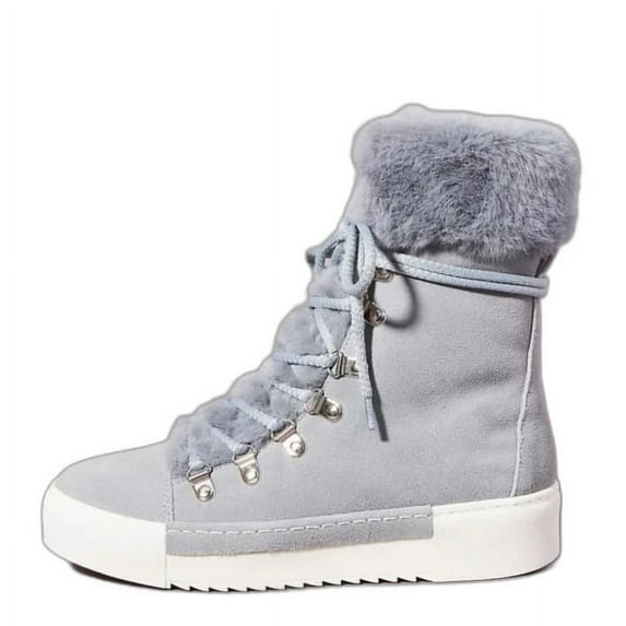 Cecelia New York Seymore Mid Blue Grey Weather Sneaker Fur Lace Up Fashion Boots (Mid Blue Grey, 8.5)