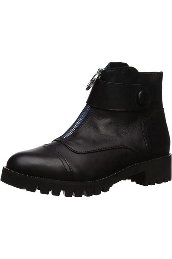 Tillery Leather Fashion Boot Combat Moto Lug Sole Bootie (Black/UltraMarine Zipper Tape, 6)