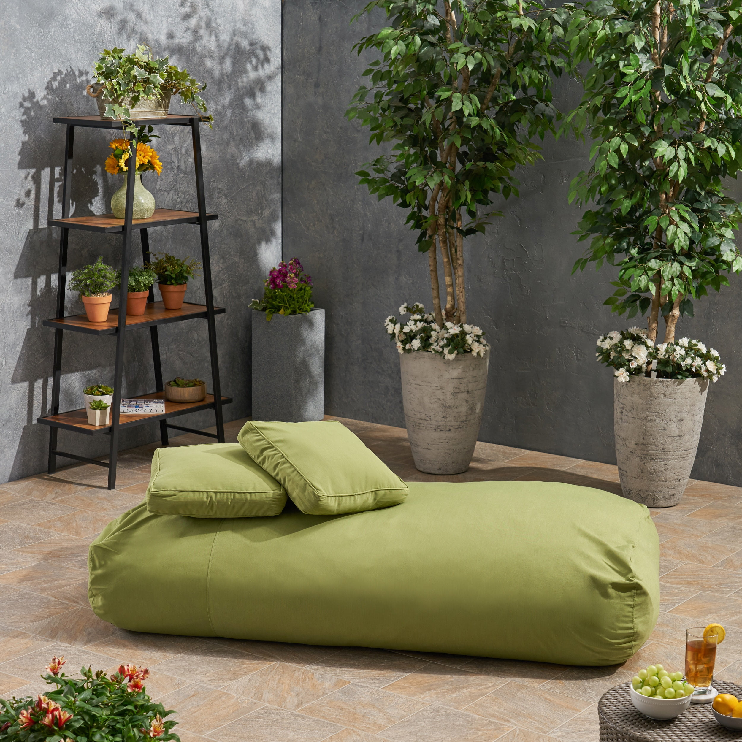 Cecelia Outdoor Water Resistant Fabric 6' x 3' Lounger Bean Bag and 18