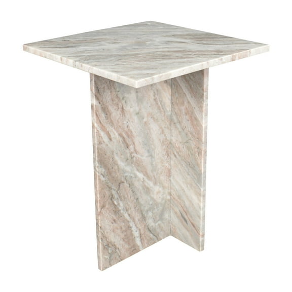 Cecil 18.5" Contemporary Natural Marble Handmade T-Shaped End Table, Gray/Beige